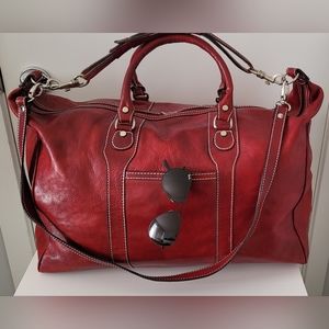 Genuine Full Grain Leather Duffle Travel,Weekender, Made in Italy, Big Bag